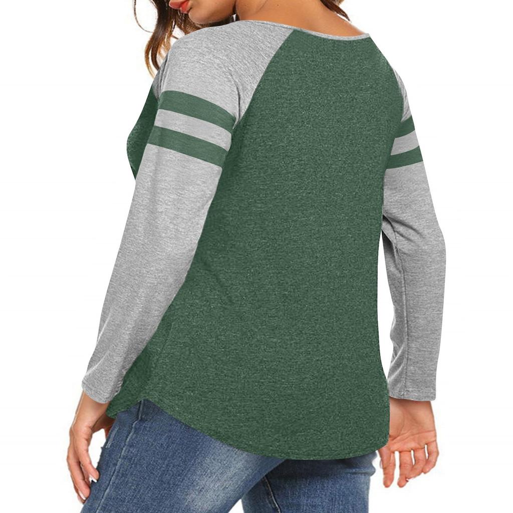 Women's Casual Fashion Striped Long-sleeved T-shirt V-neck Color-blocked Top