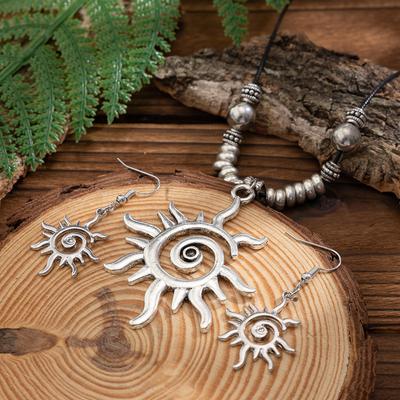 Mode exagérée Vintage Soleil Métal Collier Boucles d'oreilles Ensemble populaire Ensemble d'accessoires