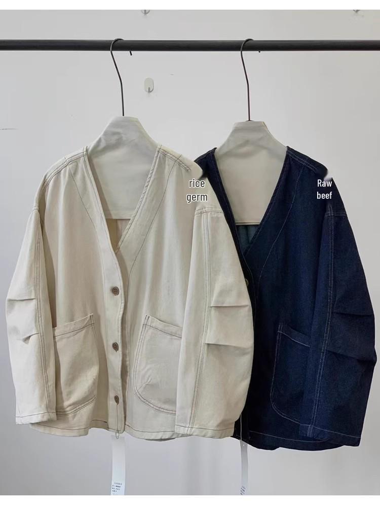 

Джинсовая куртка Jibu Jianchuan в стиле ретро с плиссированными рукавами - Большой размер, Повседневный японский весенний стиль Raw Canvas