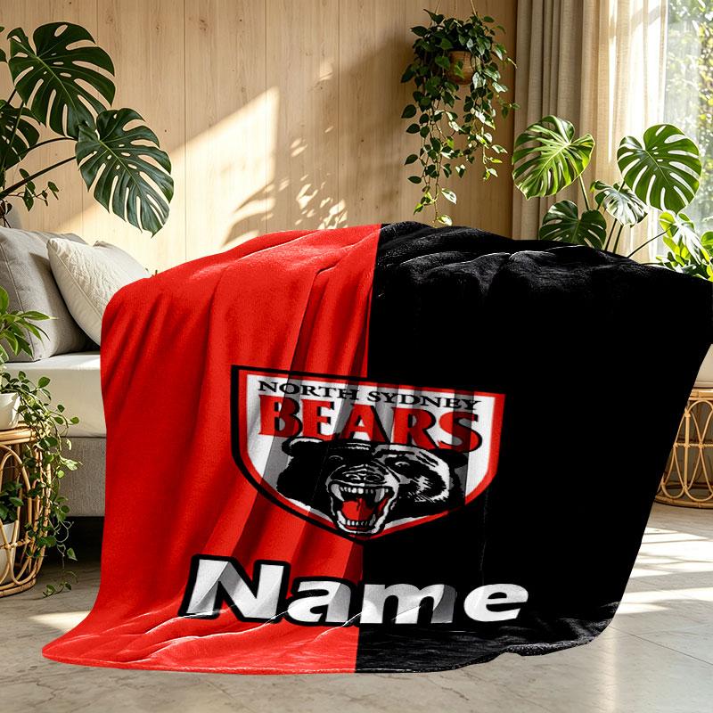Custom Name Personalized North Sydney Bears Print Blanket, Home Decor, Bedroom, Sofa, Camping, Couch, Gifts for Birthday Christmas