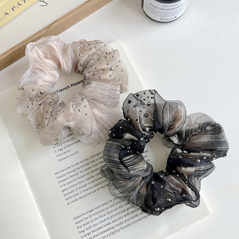 Organza Hair Scrunchie Star Double Layer French Style Sparkly Ponytail Holder Elegant Women'S Daily Hair Accessory