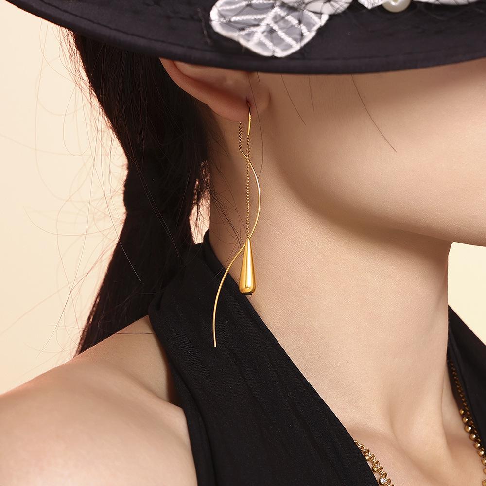 Women's Luxury Water Drop Tassel Earrings - Stainless Steel Wire, Modern Design