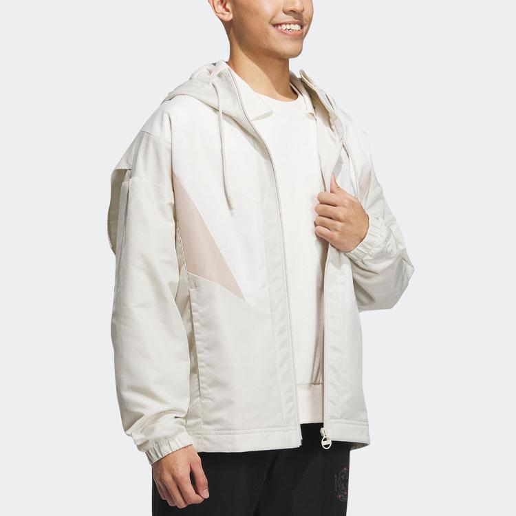 adidas Neo Colorblock Zip Hoodie With Drawstring Unisex Outerwear Alumina-Brown IK6004
