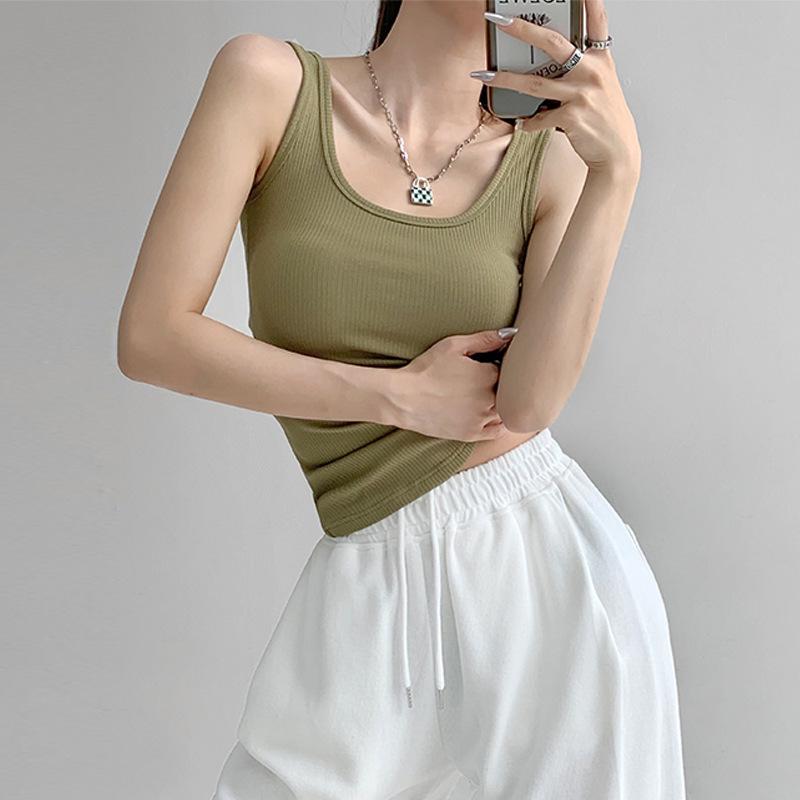 Premium Cotton U-neck Slimming Sports Tank Top - Women's Summer Sleeveless Camisole