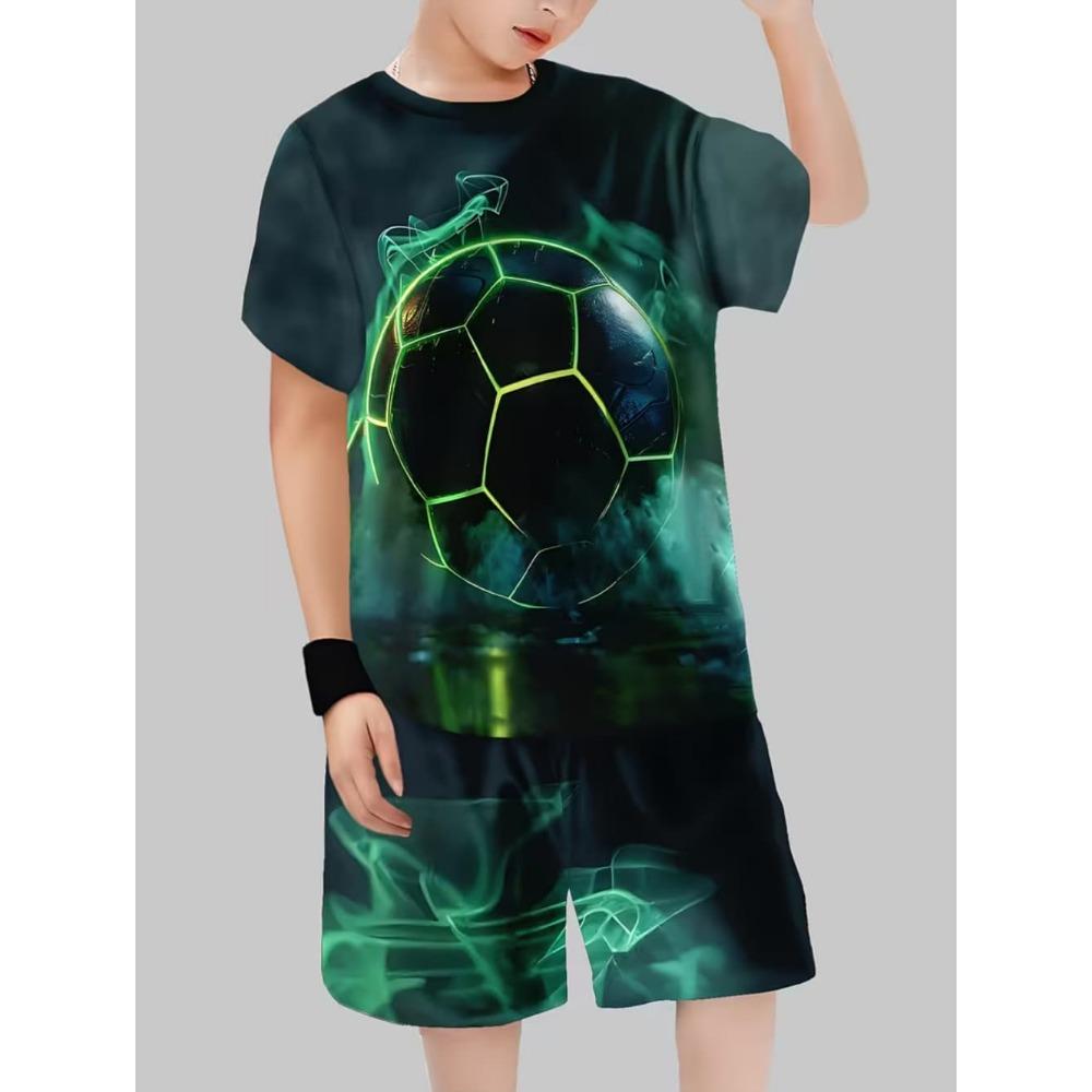 Summer Children's Sports Set Football 3D Print Soccer Jersey Sets for Children Quick-Dry T-Shirt Shorts Children's Clothing