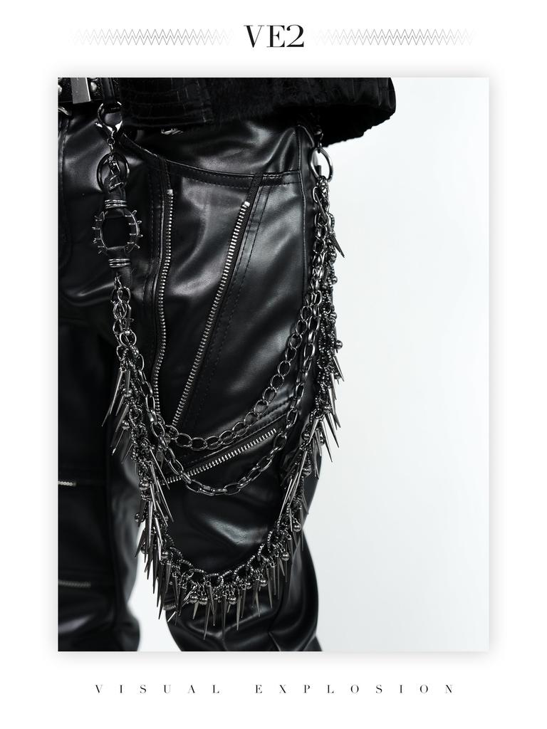 Multi-layer Metal Thorns Rivet Gothic Punk Belt Chain Man Woman Vintage Hip Hop Rock Pants Chain Bag Decoration Accessories