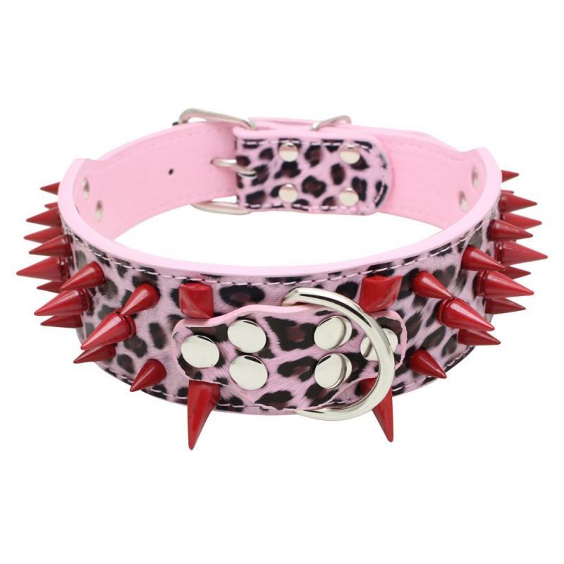 Studded Dog Collar With Rivet Decor PU Leather Medium Large Dogs Adjustable Anti-Chew Neckband