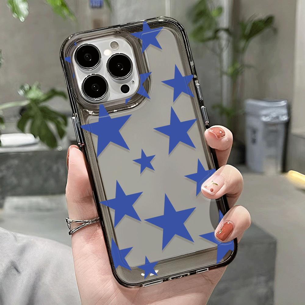 Blue pentagram Phone case iPhone 15 Pro Max 11 12 13 16 14 Plus 7 8 XS Silicone Shockproof Case Lens protector shell