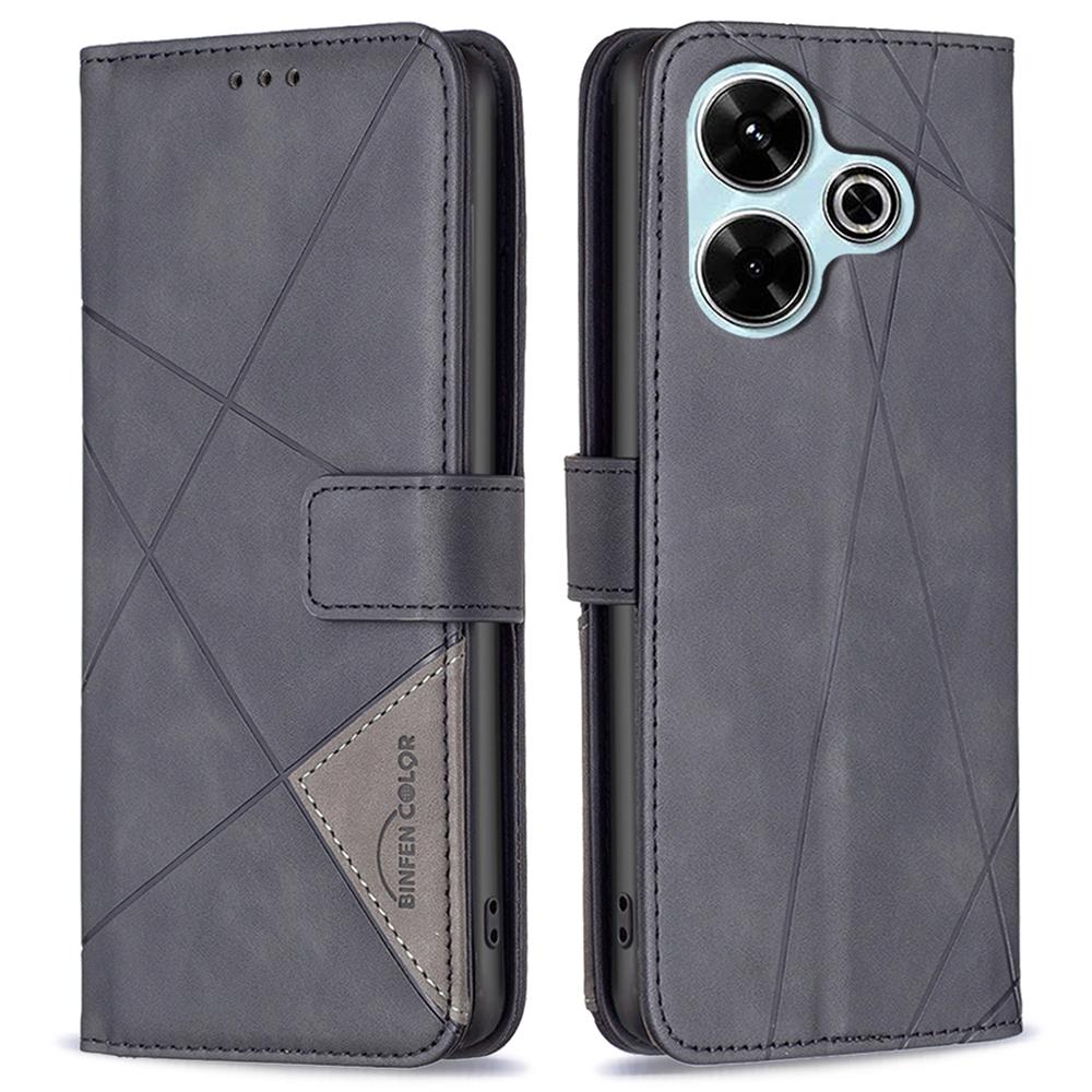 

BINFEN COLOR Для Xiaomi Redmi 13 5G/13 4G/Poco M6 4G Чехлы для телефонов Кошелек Подставка Геометрический тисненый кожаный чехол Black
