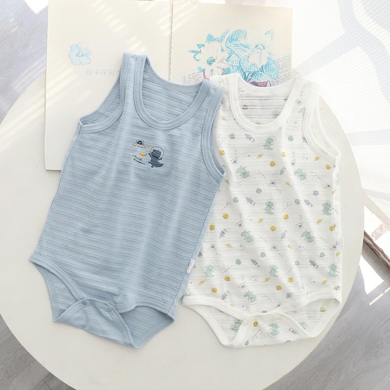 Baby Body Undergarment Mesh Summer Blue Dinosaur 80CM [Baby Koi] Clothes, 3-piece Set, Shirt, Romper, Pattern, Coverall, Camisole, Pattern,