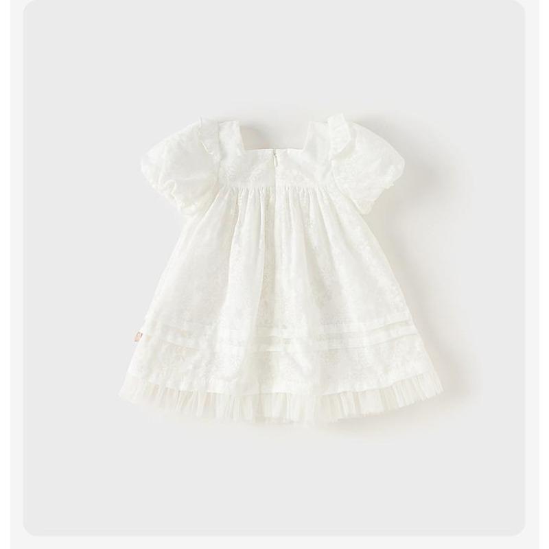 David Bella Girls' Dress Summer Dress Children's White Yarn Dress Princess Dress Baby Dress