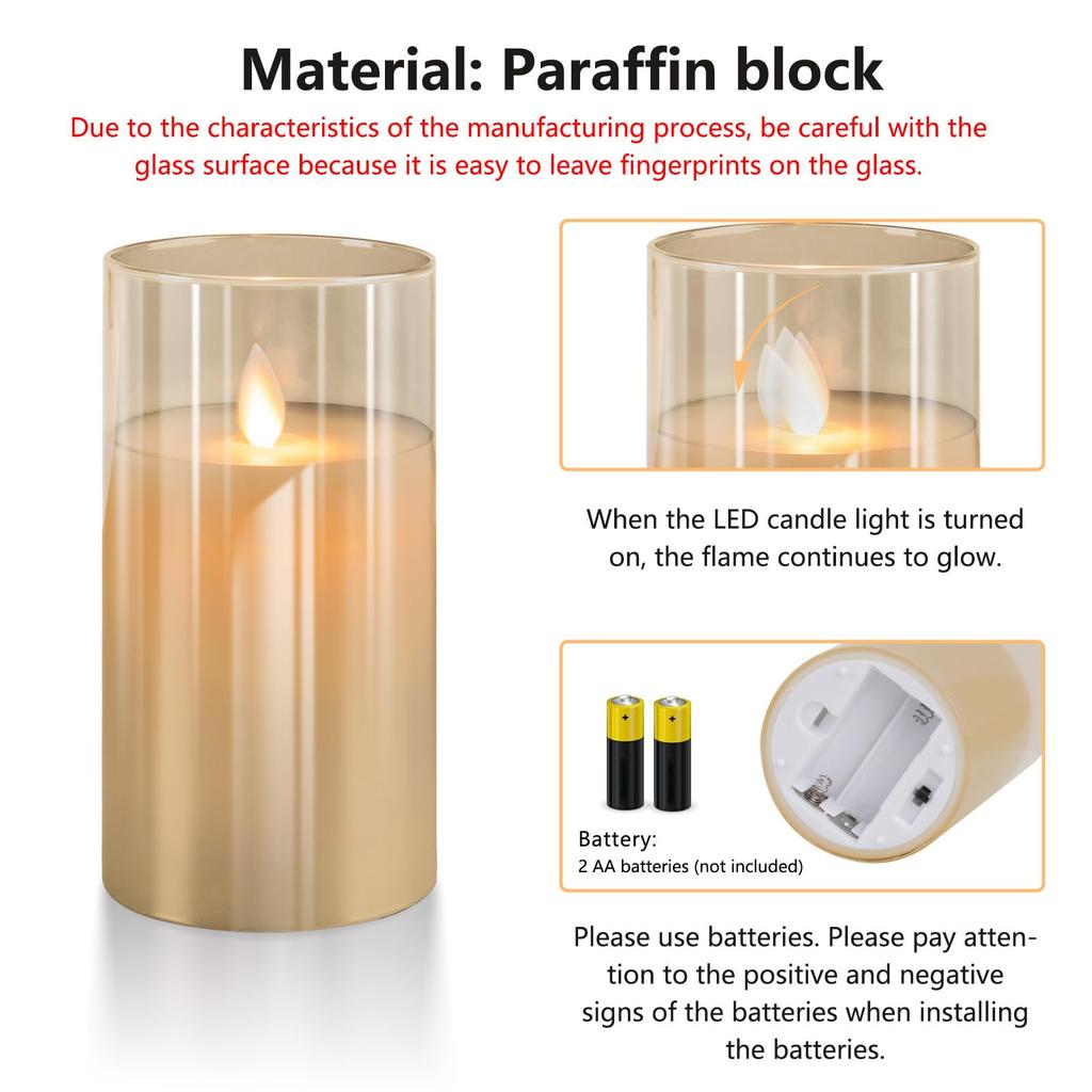 PinnWaa LED Glass Candles [3-Piece Set] Warm Ambience Candlelight with Dedicated Remote Control, Safe and Energy-Saving, Flickering Like a Real
