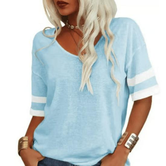 Women's V-Neck Short Sleeve Loose T-Shirt - Casual Basic Top
