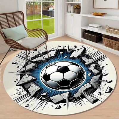 1pc Soccer Ball Explosion Round Rug Flannel Football Fan Decor Kids Bedroom Play Area Sports Enthusiast Gift Modern Home Accent