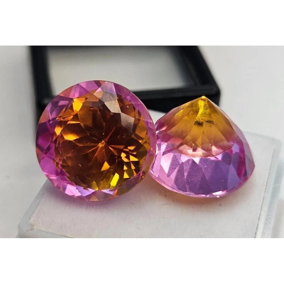 Natural Bi-Color Pitambari Sapphire Round Cut 35 Ct Pair Stunning Gemstone