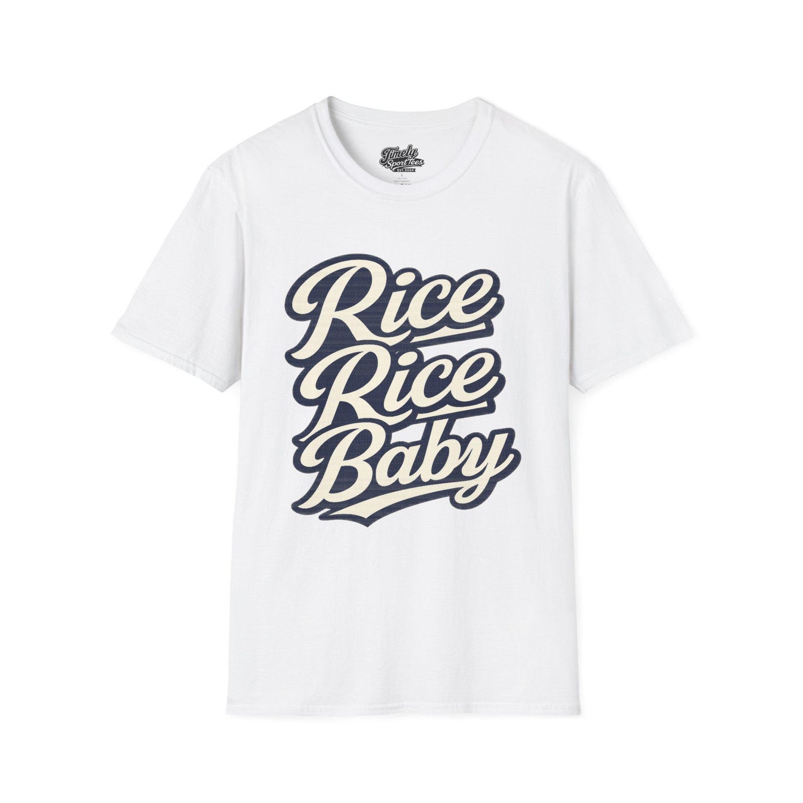 Rice Rice Baby T-Shirt | Retro Script Typography | New York Style Graphic Tee 3XL