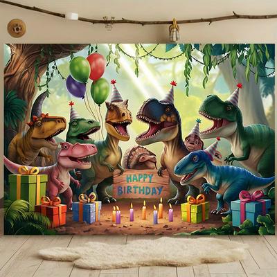 2D Jurassic Dinosaur Happy Birthday Backdrop Jungle Forest Kids Party Decoration Banner