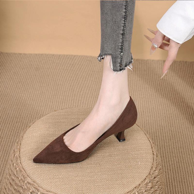 Fashion Elegant Ladies Flock Pumps Pointed Toe Brief High Heels OL Shoes Thin Heel Tacones De Mujer Shallow Mouth Chaussures Femme 2025
