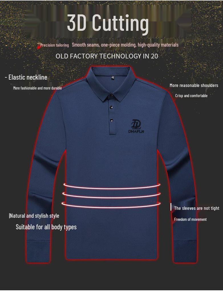 New Autumn Seamless High Elastic Long Sleeve Men's Business Casual Polo Shirt