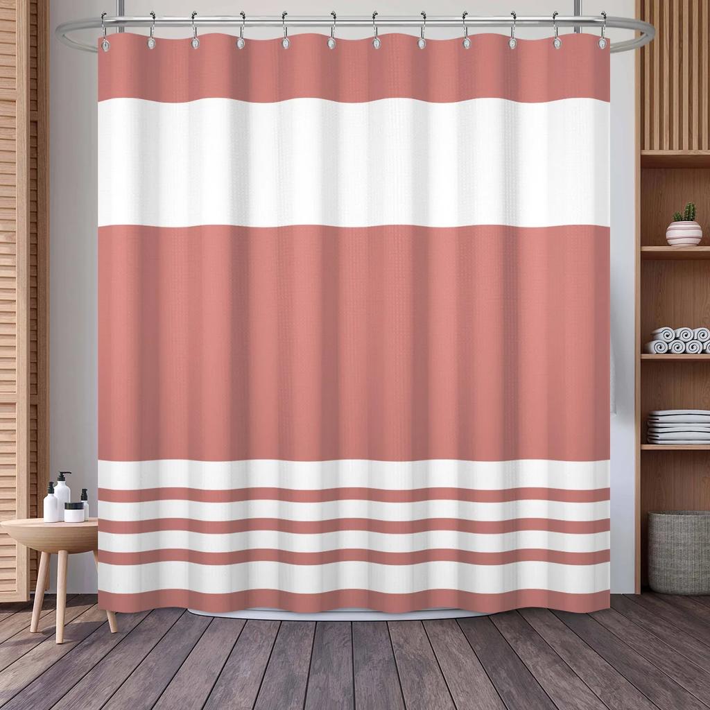 Waffle Shower Curtains Modern Hotel Style Striped Geometric Pattern Bath Decor Waterproof Polyester Bathroom Curtain with Hooks