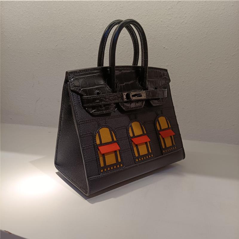 Leather Small House Bag First Snow Alligator Cowhide New Three-dimensional Outer Seam Single Shoulder House Bag