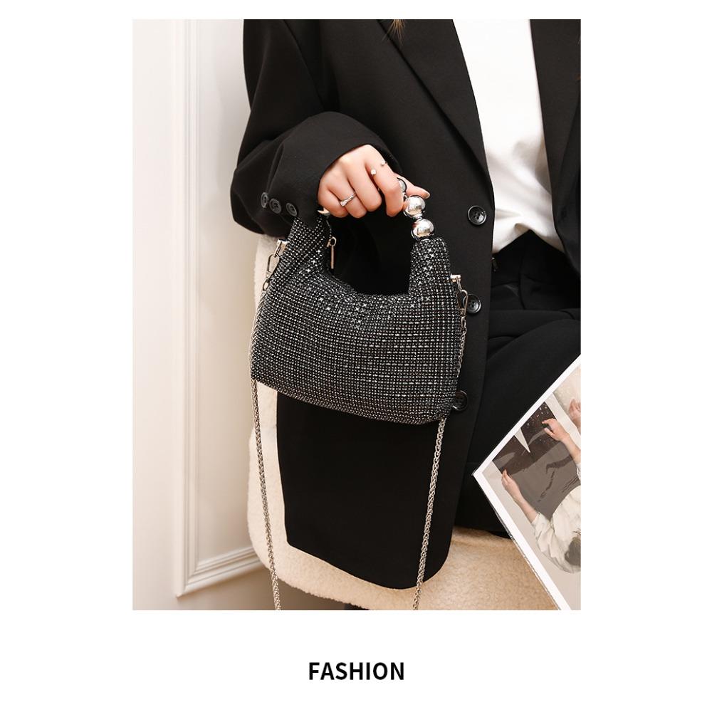 New round bead handbag inlaid brick women's fashion versatile diamond chain rhinestone shoulder bag messenger dinner bag