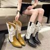 Fashion Retro Pointed Toe Women's Boots Block Heel 2025 Summer New Embroidered Mid-leg Boots