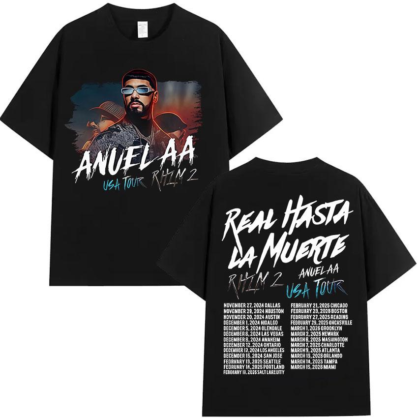 2025 Summer Rapper Anuel AA Real Hasta La Muerte Tour New Album Mens Hip Hop Gothic Breathable 100 Cotton Printed Tshirt
