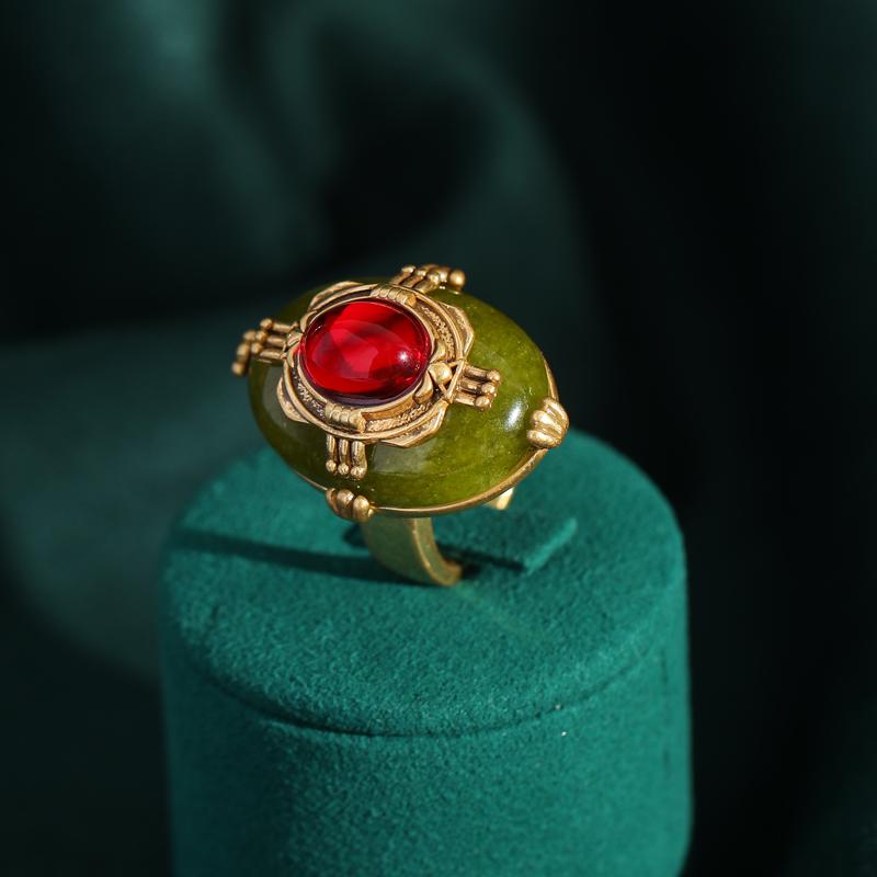 Vintage Retro Palastgrünes Emaille Rotes Glas Ringe Französische Goldfarbe für Damen Mode Hochzeits Schmuck Retro Braut Accessoires