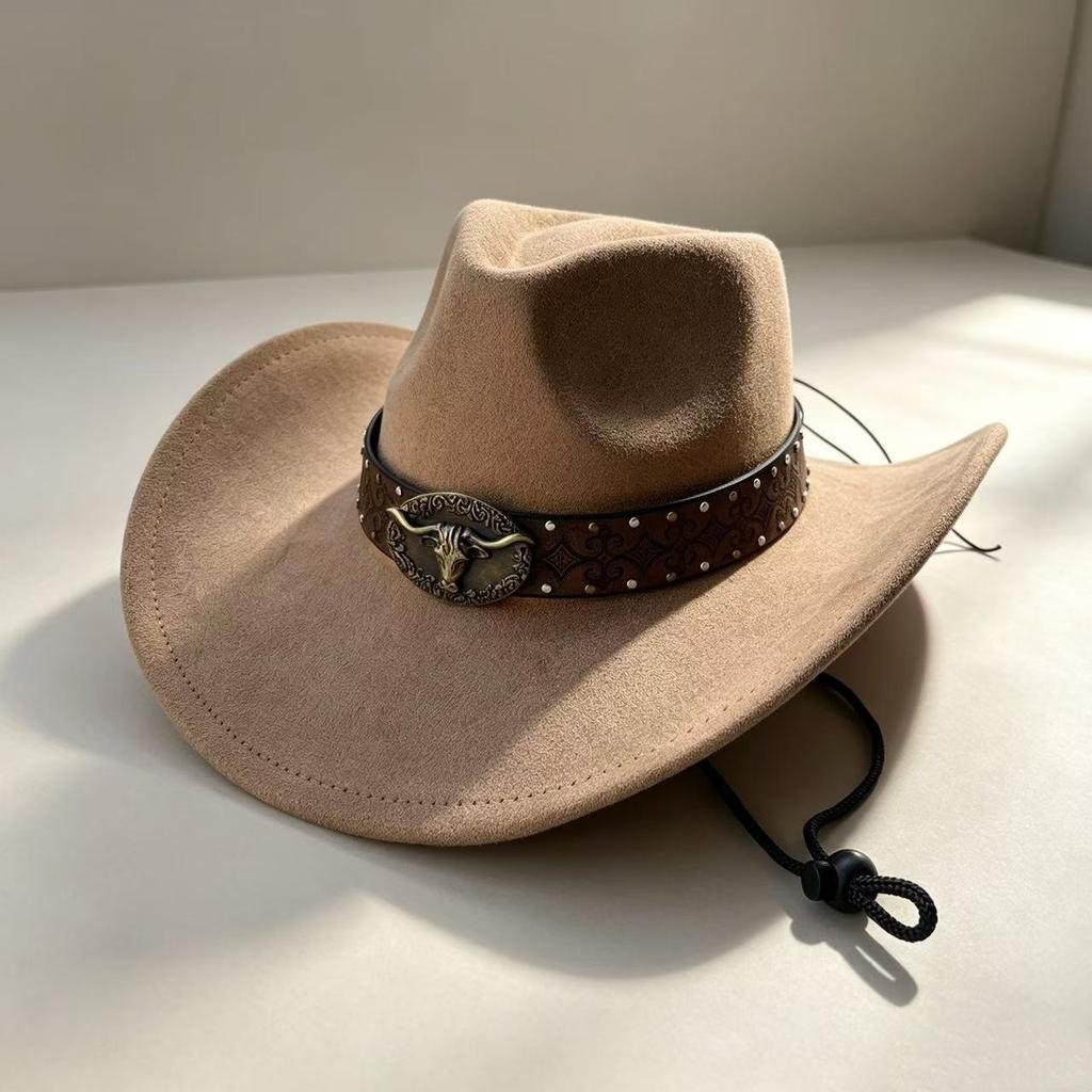 Popular Western Cowboy Hat Men's and Women's Retro Ethnic Style Big-brimmed Knight Hat Suede Cowboy Hat