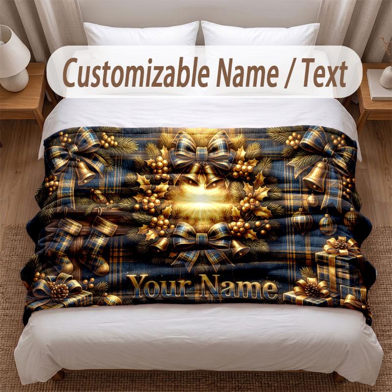 Christmas Theme Soft Blanket Personalized Custom Name Text Print Warm Blanket Home Sofa Bedroom Decor