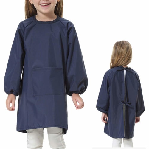 Mfay Smock Children's Plain Apron for Boys and Girls, Perfect for Lunch, Drawing, Kindergarten, and Daycare, 12 Colors Available, Navy, Size L
