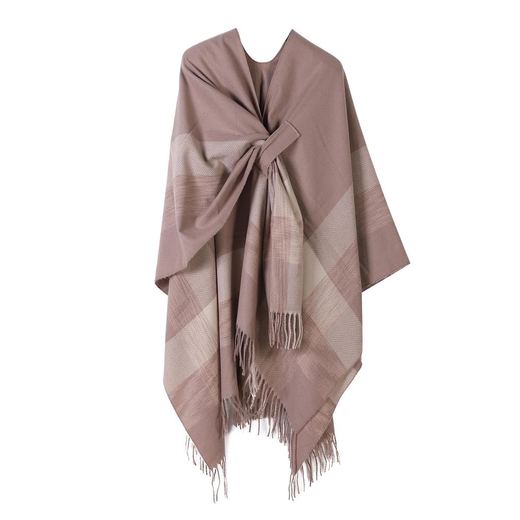 European & American Solid Color Imitation Cashmere Shawl Cape - Women's Autumn/Winter Warm Outerwear Scarf