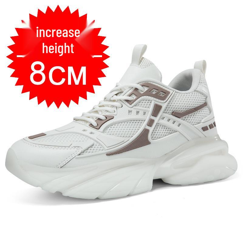 Men's Breathable Mesh Sneakers - 8cm Height Boost, Thick Sole, Running Casual Dad Shoes for Autumn & Winter