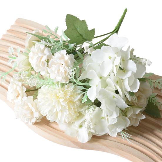 Artificial Flower Fake Peony Chrysanthemum Hydrangea Bouquet Faux Silk Floral Arrangements for Wedding Party Home Decor Table Centerpiece