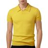 Mens Solid Color V Neck Knit Short Sleeve Polo Shirt