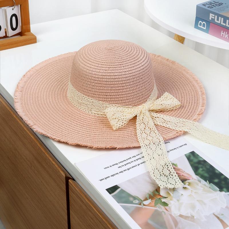 Lace Bow Big Brim Straw Hat Seaside Beach Sunscreen Hat Ladies Pretty Sun Hat
