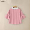 ZANZEA Womens Doll Collar Loose Casual 3/4 Sleeve Blouse