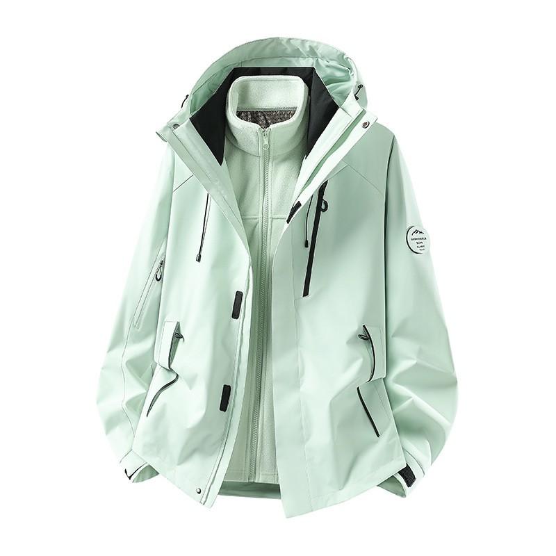 Men Women 3-in-1 Waterproof Windproof Hiking Jacket With Fleece Inner Layer Outdoor Trekking Cycling Mountaineering