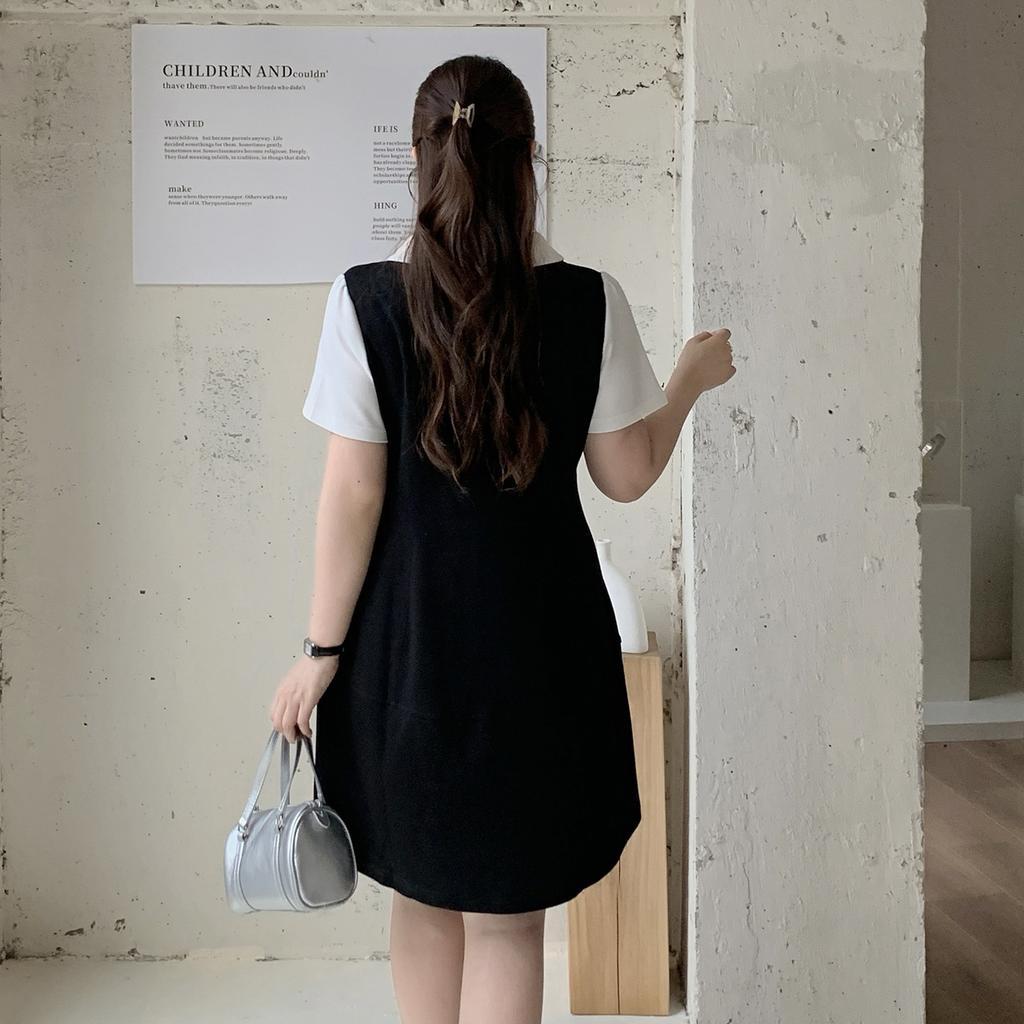 Large Size Women's College Style Doll Collar Dress 2026 Summer Vacation Two Sweet Waist Skirt 264887