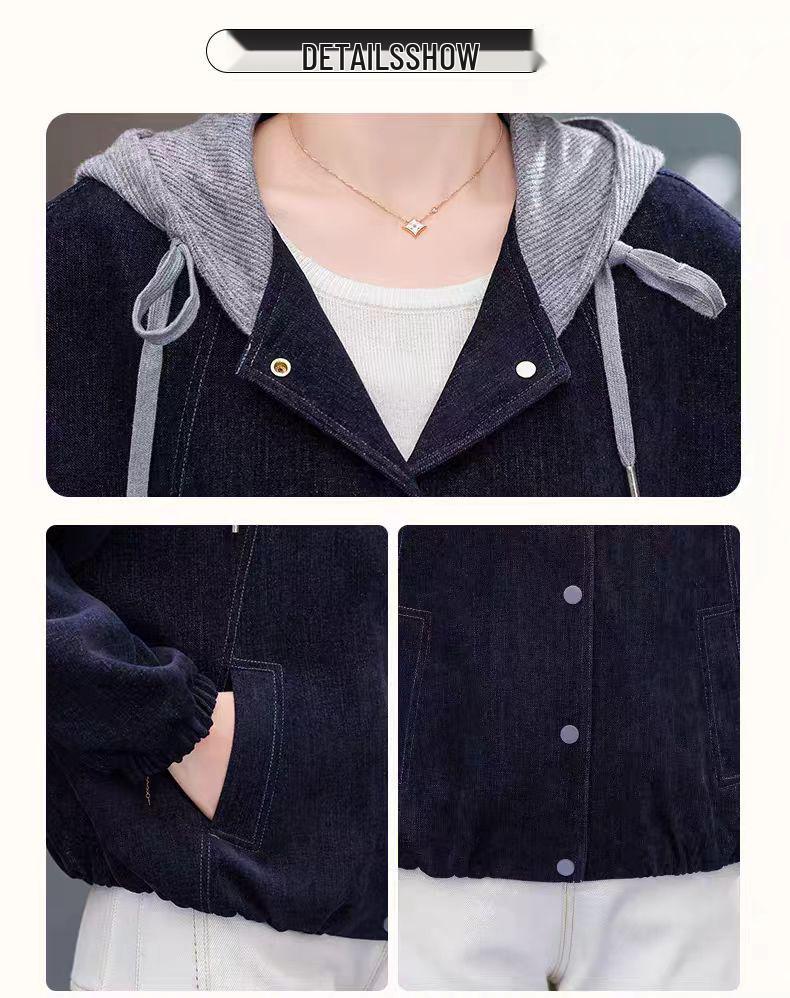 Stylish 2026 Spring Denim Jacket for Middle-Aged & Elderly Women - Casual Hooded Outerwear