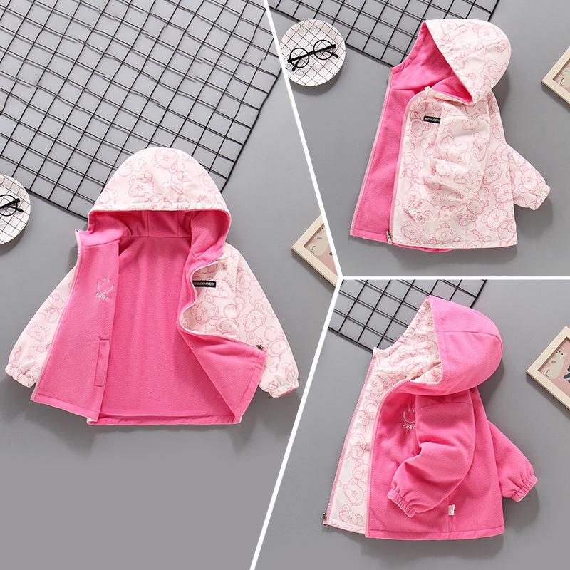Girls' Double-Sided Fleece Windbreaker: Spring/Autumn Thin Velvet Jacket