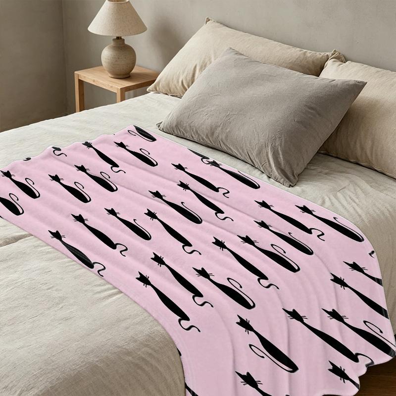 Lightweight Flannel Blanket, Cute Cat Pattern, Soft Skin-Friendly Warm Throw - Portable for Home & Car, Ideal for Halloween, Christmas