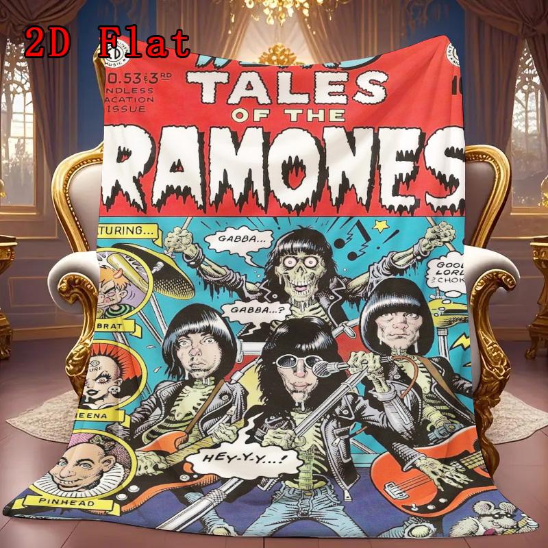 Ramones: Strange Talk 2D Flat Pattern Flannel Blanket High quality All Seasons Warmth and Comfort Perfect for Christmas Gifts.
