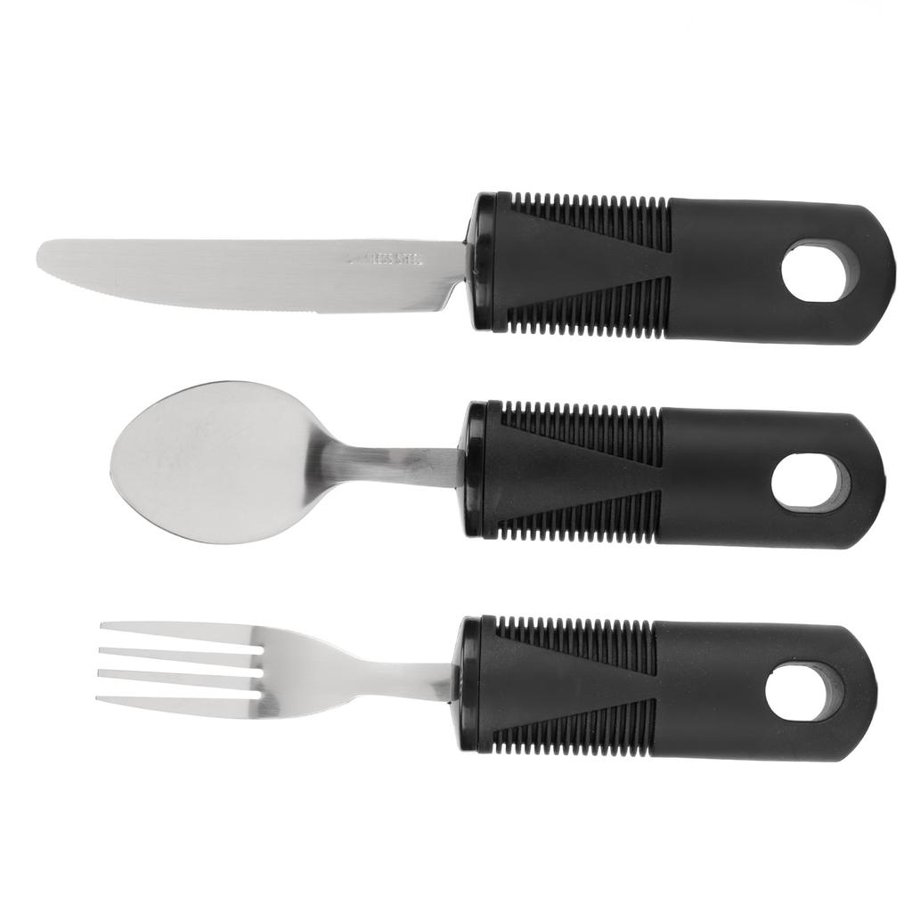 3pcs Household Utensils Stainless Steel Wide Rubber Handle Spoon Fork Set Utensils