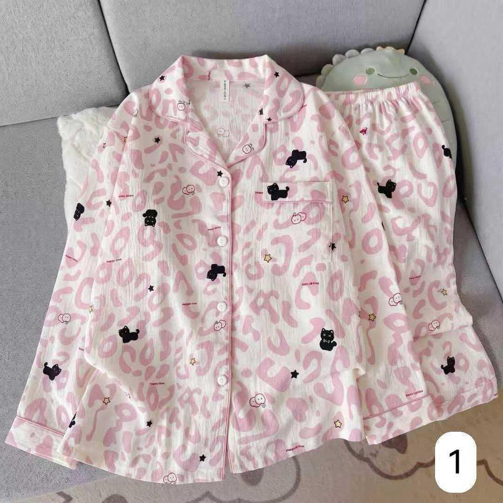 Women's Cloud Cotton Long Sleeve Pajamas - Sweet Cartoon Design for Spring & Autumn, Versatile for Home or Out