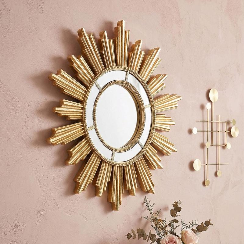 Stylish Resin Golden Sunbursts Vanity Mirror Wall Hanging Makeup Mirror for Bedroom or Bathroom Living Room Decors