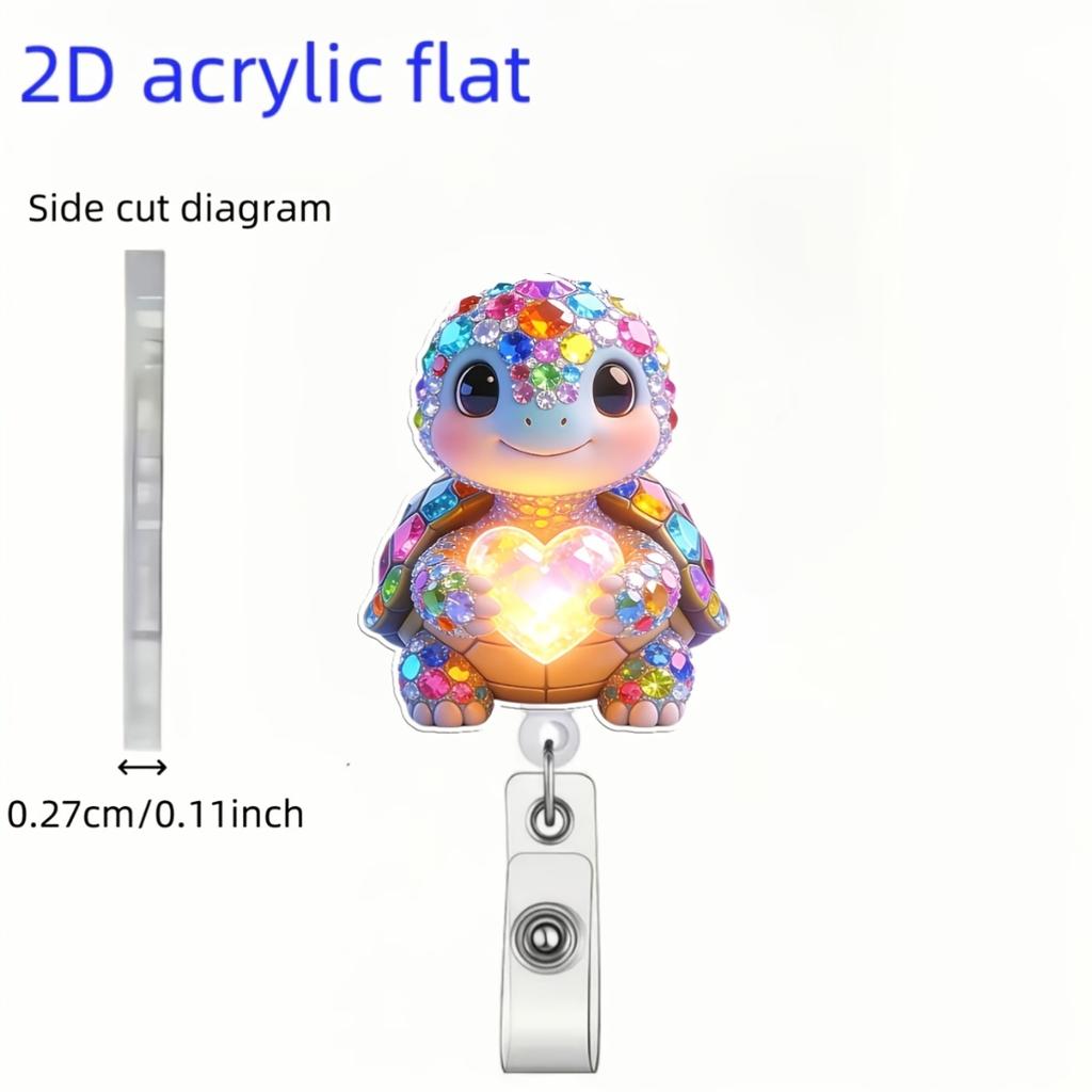 2D Flat Glowing Heart Turtle Retractable Badge Reel, Tough Nylon Cord Easy Open ID Clip,Gift For Nurse Doctor Student Medical Assistant Workplace Team