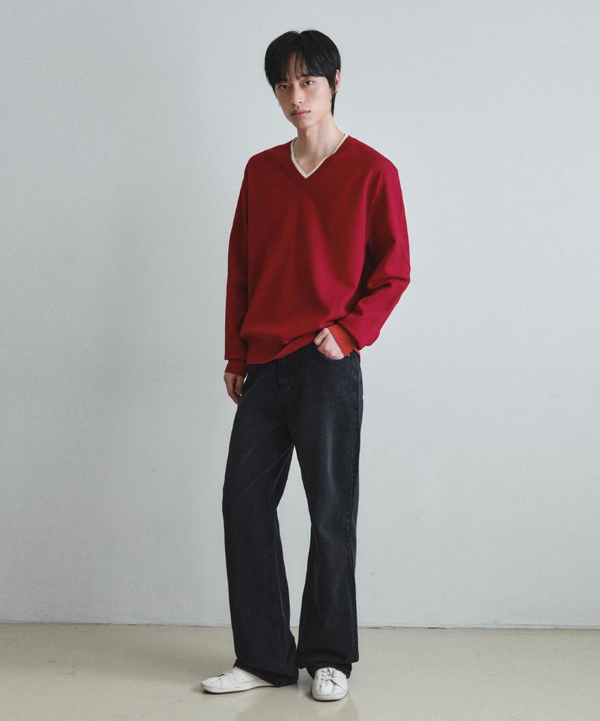 Wednesday Oasis Washable Double Layered V-Neck Knit_Red(Wc26Kn34)