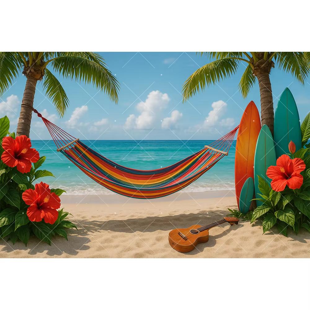 Summer Seasidepink Beach Lounge Chair Swing Themebackground Suitable for Friends Gathering Swimming Party Decoration Room Poster